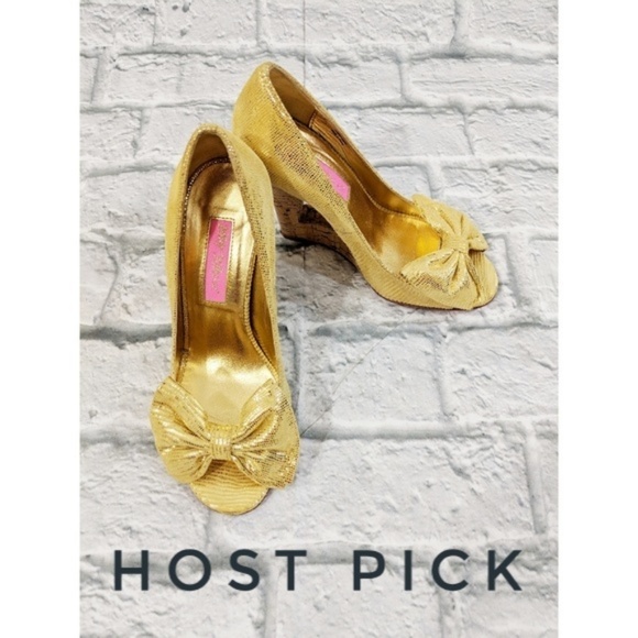 Betsey Johnson Shoes - Betsey Johnson 'Florence' Gold Bow Wedges